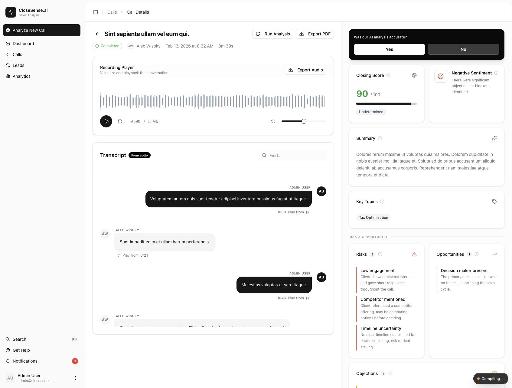 CloseSense — AI sales-call analysis & coaching — Roundly Consulting